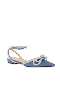 Double Bow ballerinas in denim & rhinestone - Denim Blue