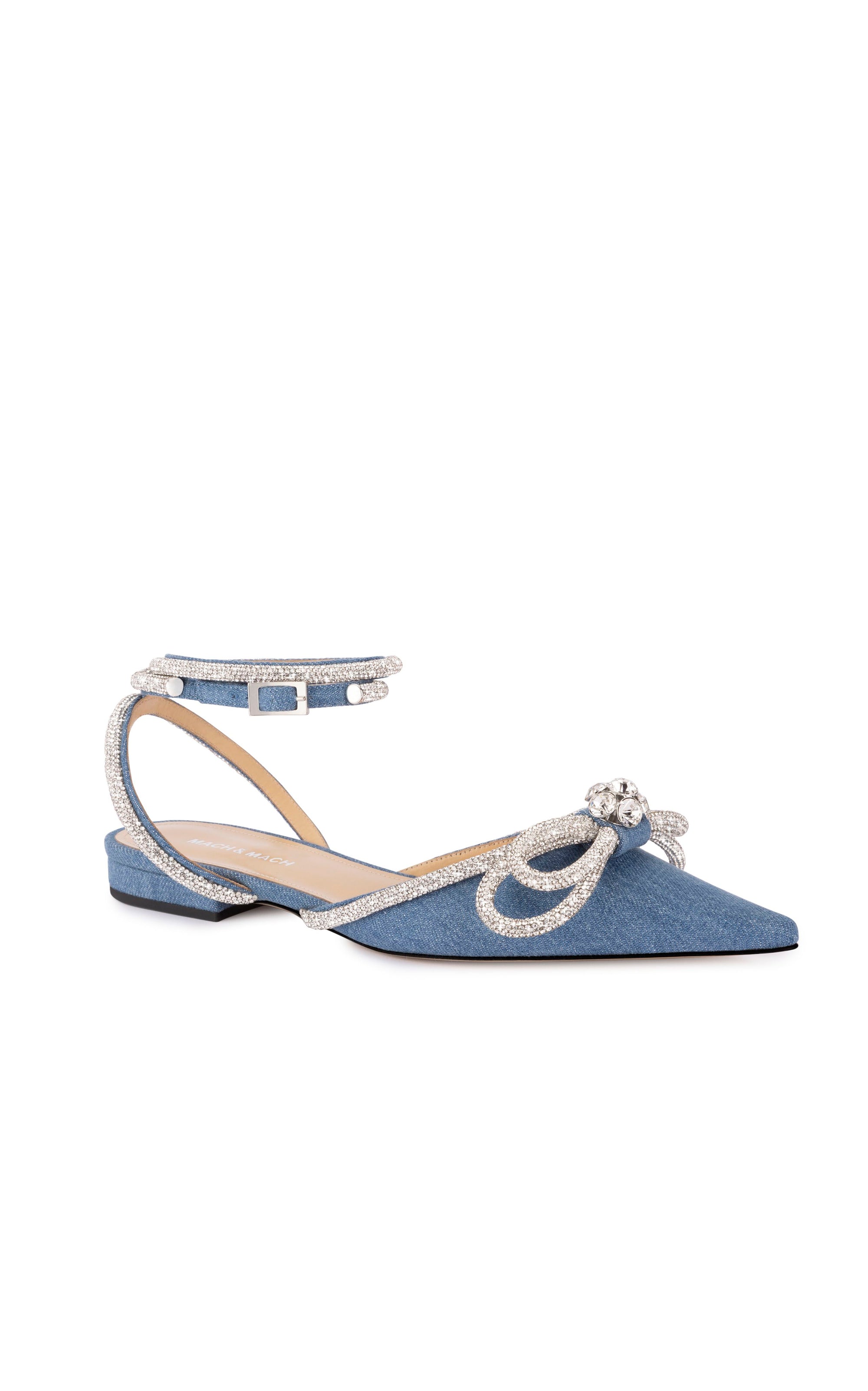 Double Bow ballerinas in denim & rhinestone - Denim Blue