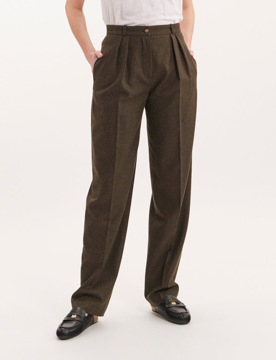 6qty RELIQUAT 75€ 0%  / Pantalon taille haute Marlow en laine - Khaki
