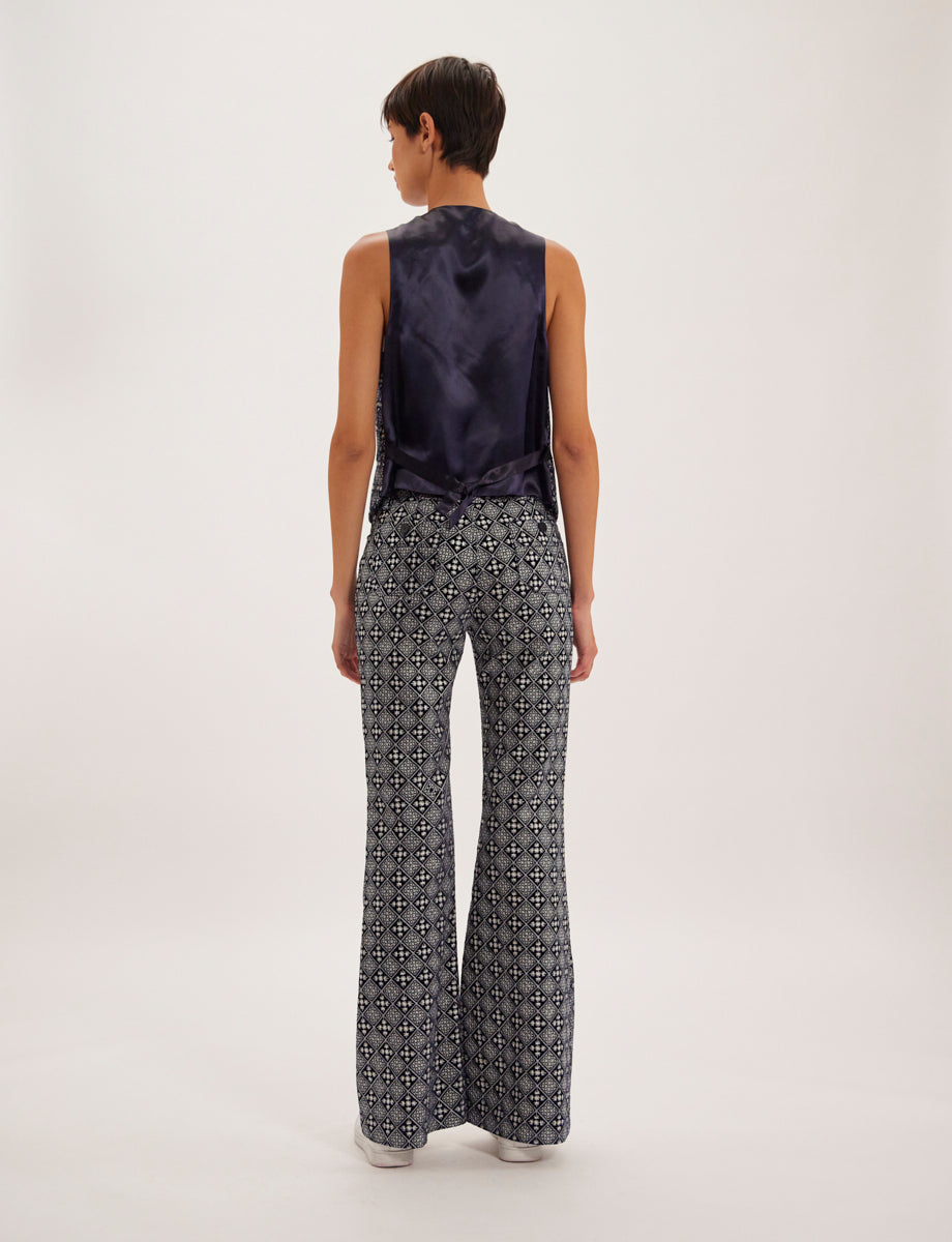 1qty RELIQUAT 90€ 100%  / Pantalon flare Charlotte - Navy White