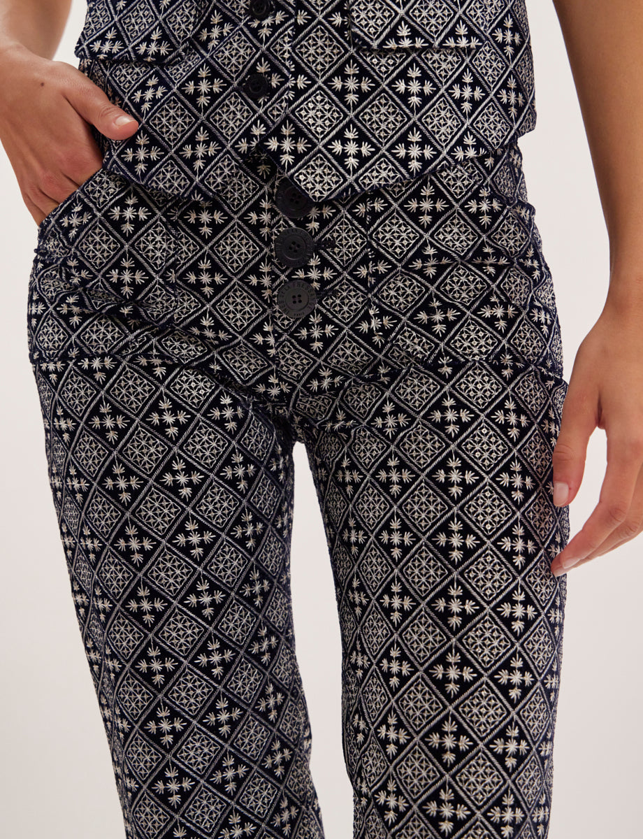 1qty RELIQUAT 90€ 100%  / Pantalon flare Charlotte - Navy White