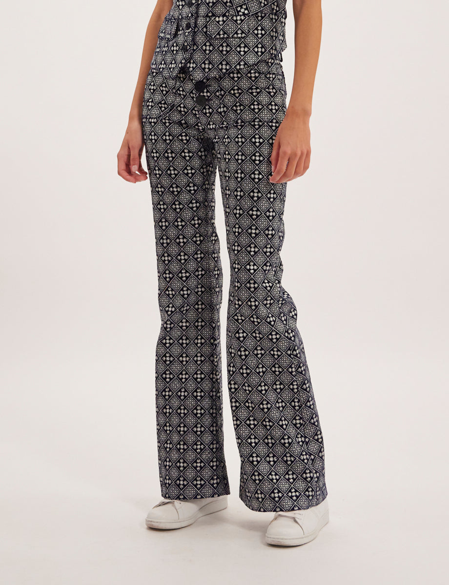 1qty RELIQUAT 90€ 100%  / Pantalon flare Charlotte - Navy White