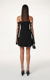 Amélie short dress embellished with rhinestones - Black