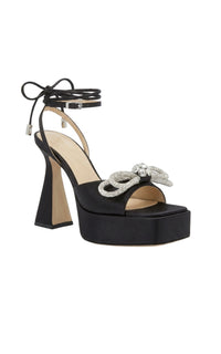 Double Bow 140 platform sandals in silk - Black
