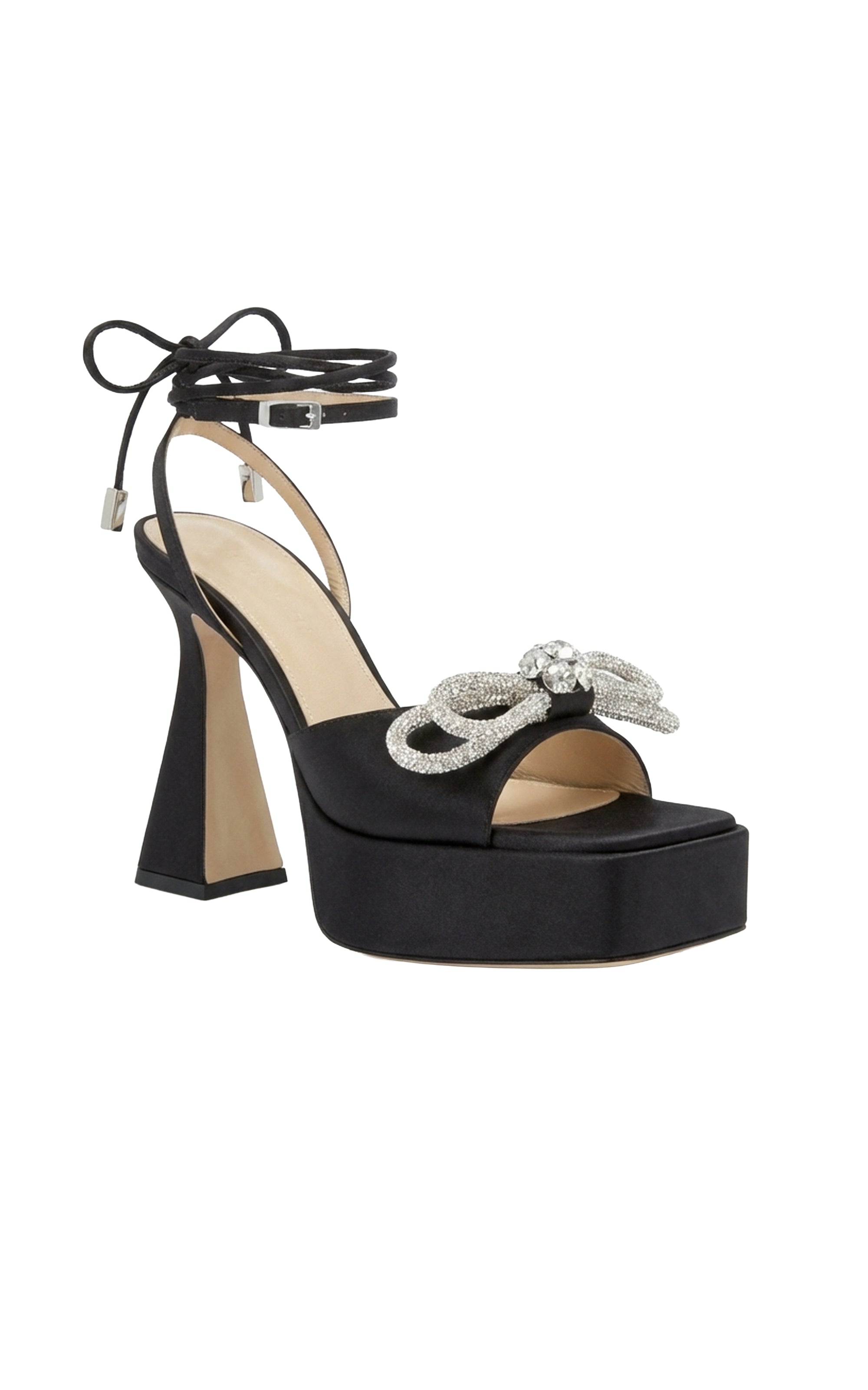 Double Bow 140 platform sandals in silk - Black