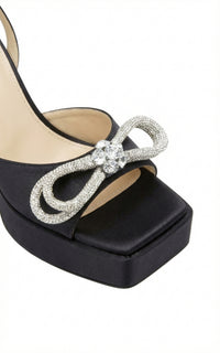 Double Bow 140 platform sandals in silk - Black