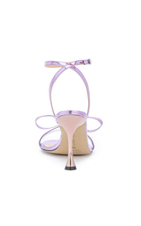 Bow 95 heeled sandals in metallic leather - Iridescent Pink