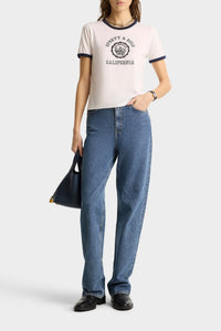 California printed t-shirt with piping - White