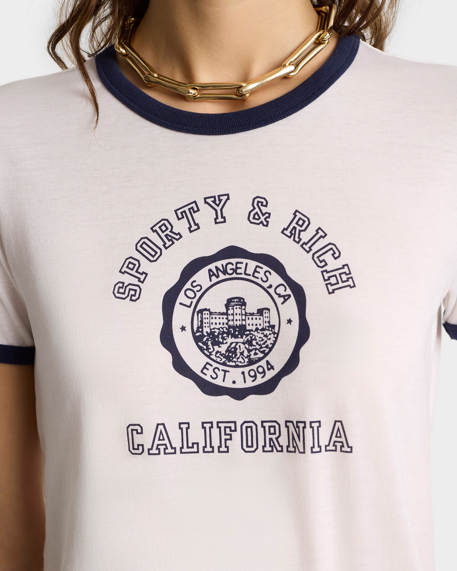 California printed t-shirt with piping - White