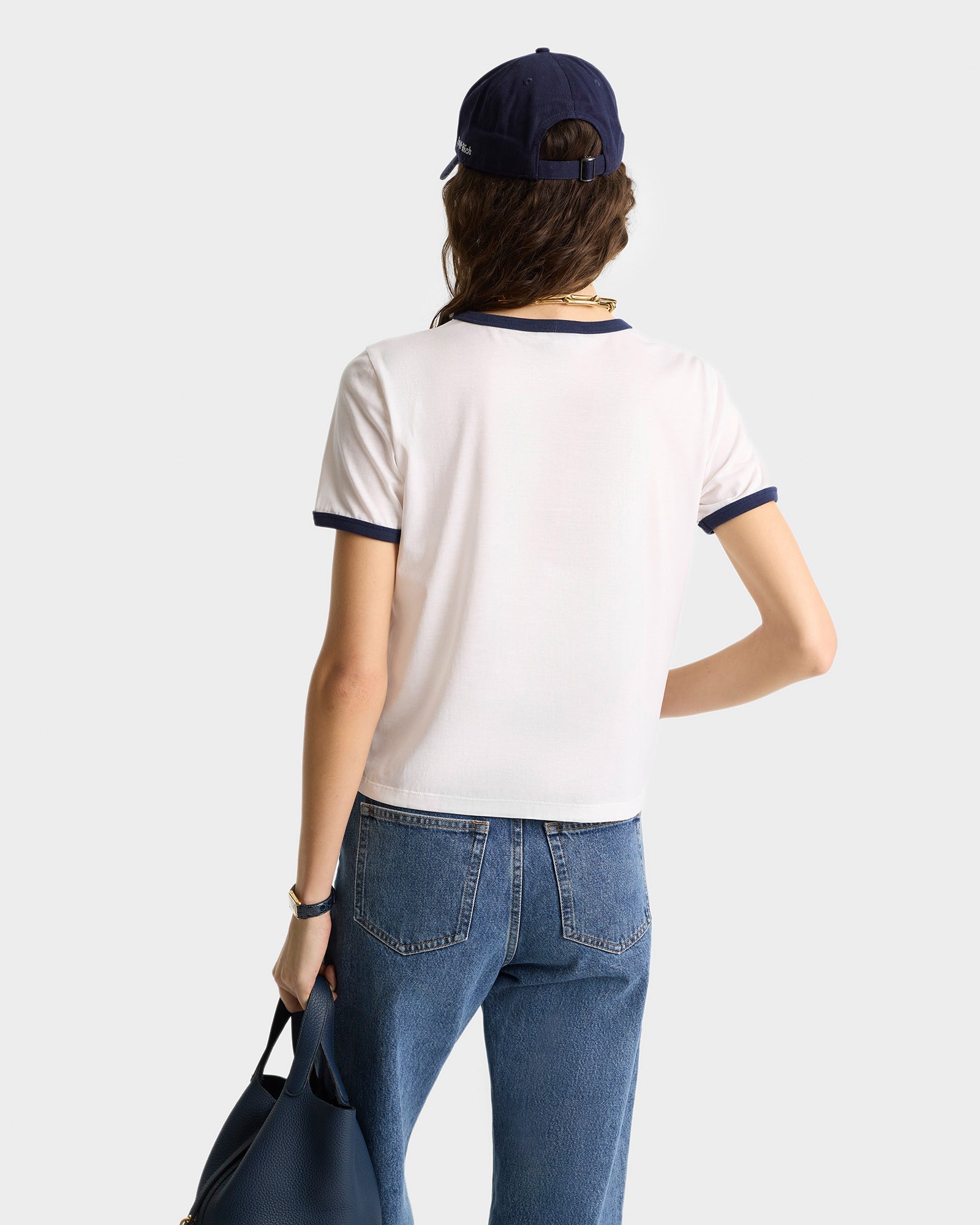 California printed t-shirt with piping - White