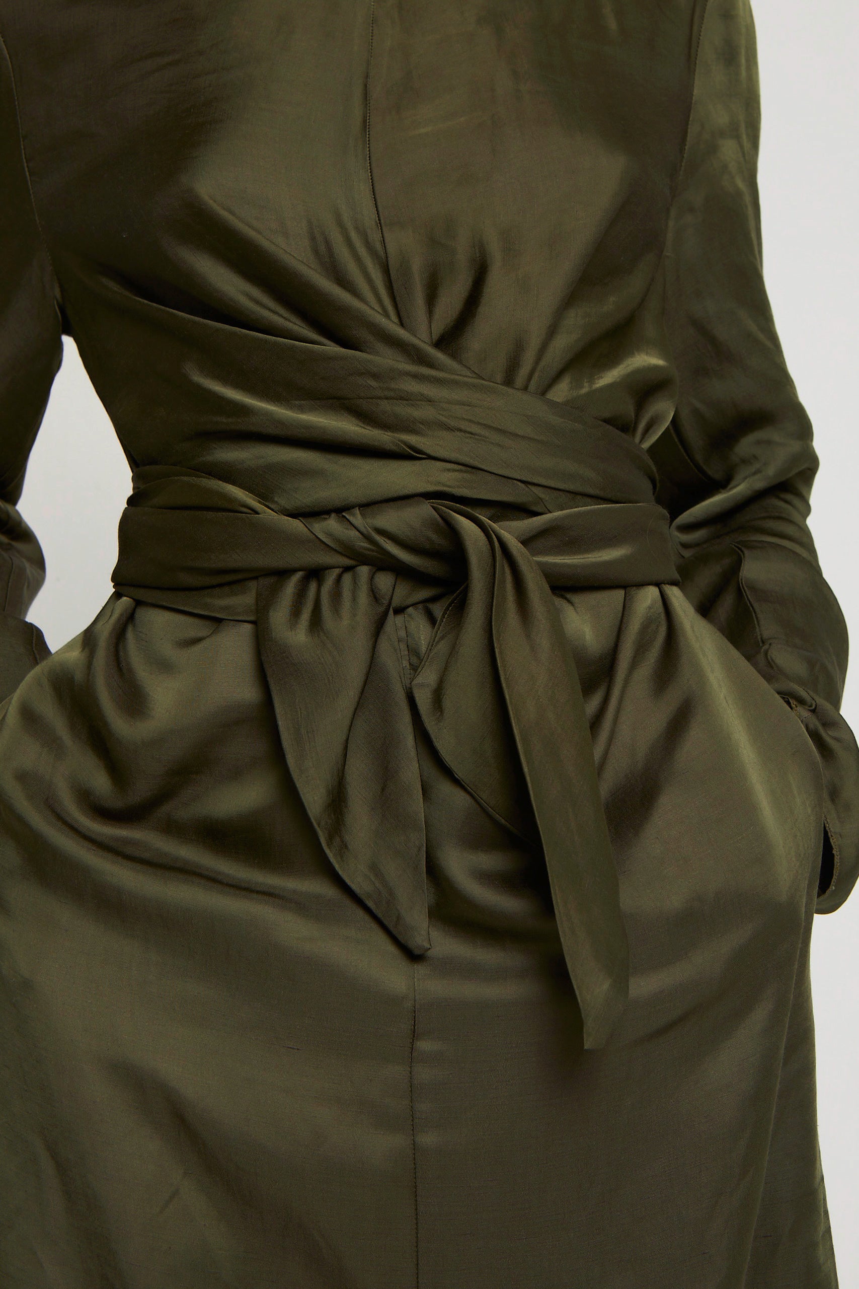 Robe Alexandrie à manches longues en lin mélangé - Kaki