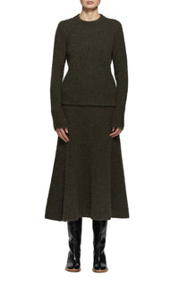 Pablo Boucle Skirt en olive bouclette cachemire soie fil