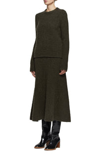Pablo Boucle Skirt en olive bouclette cachemire soie fil