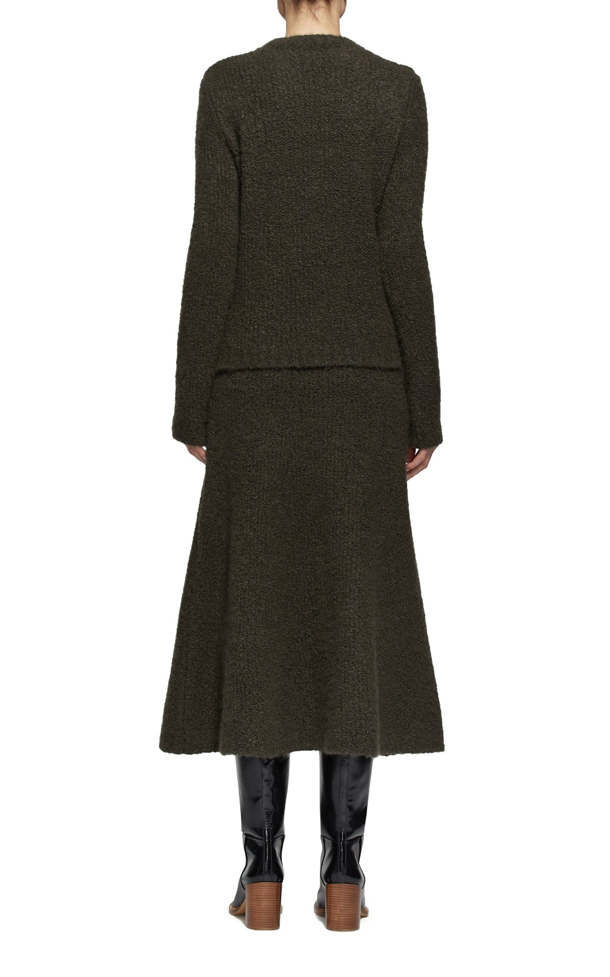 Pablo Boucle Skirt en olive bouclette cachemire soie fil