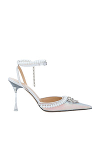 Elizabeth 100 metallic strappy pumps with pearls - Iridescent White