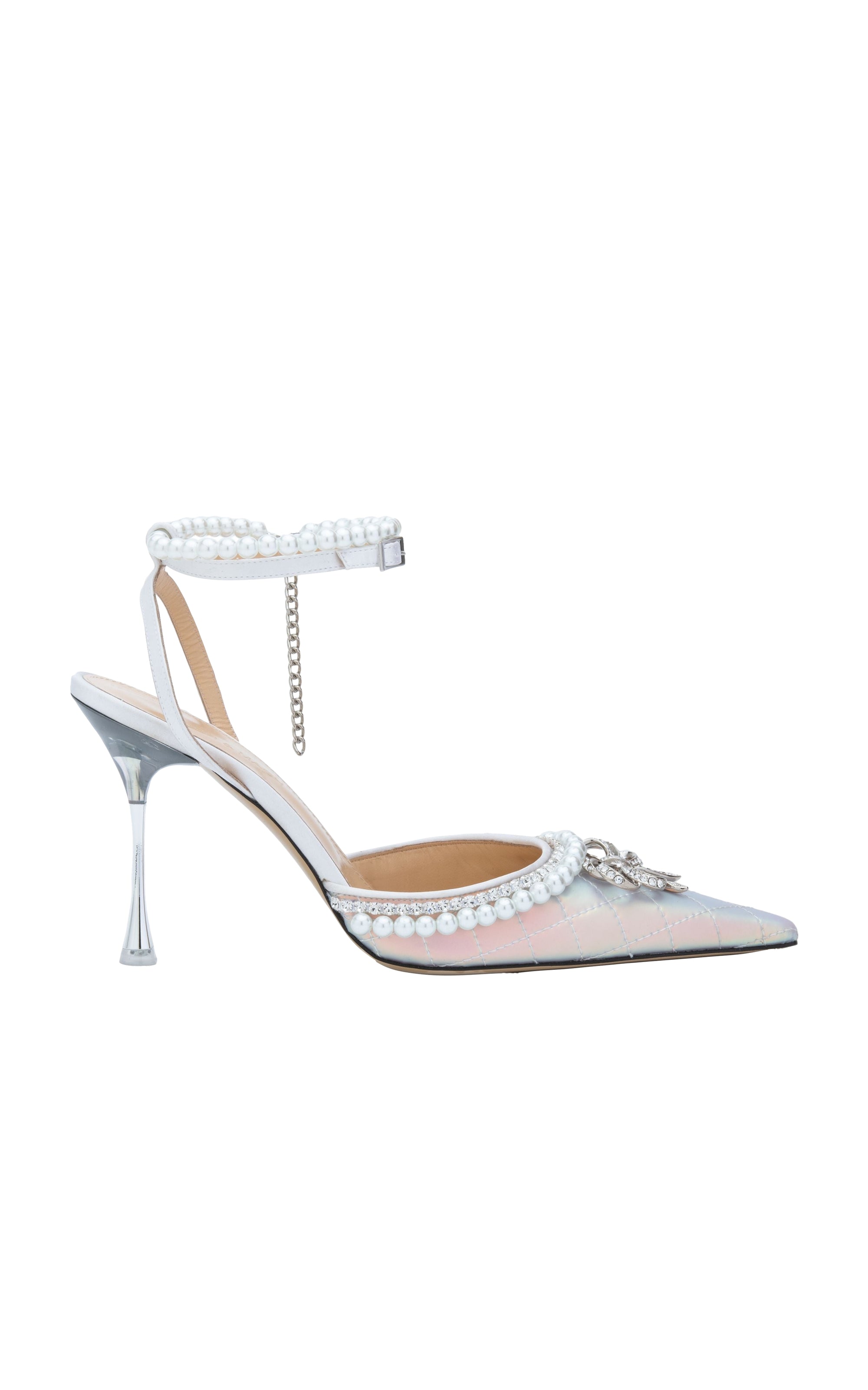 Elizabeth 100 metallic strappy pumps with pearls - Iridescent White