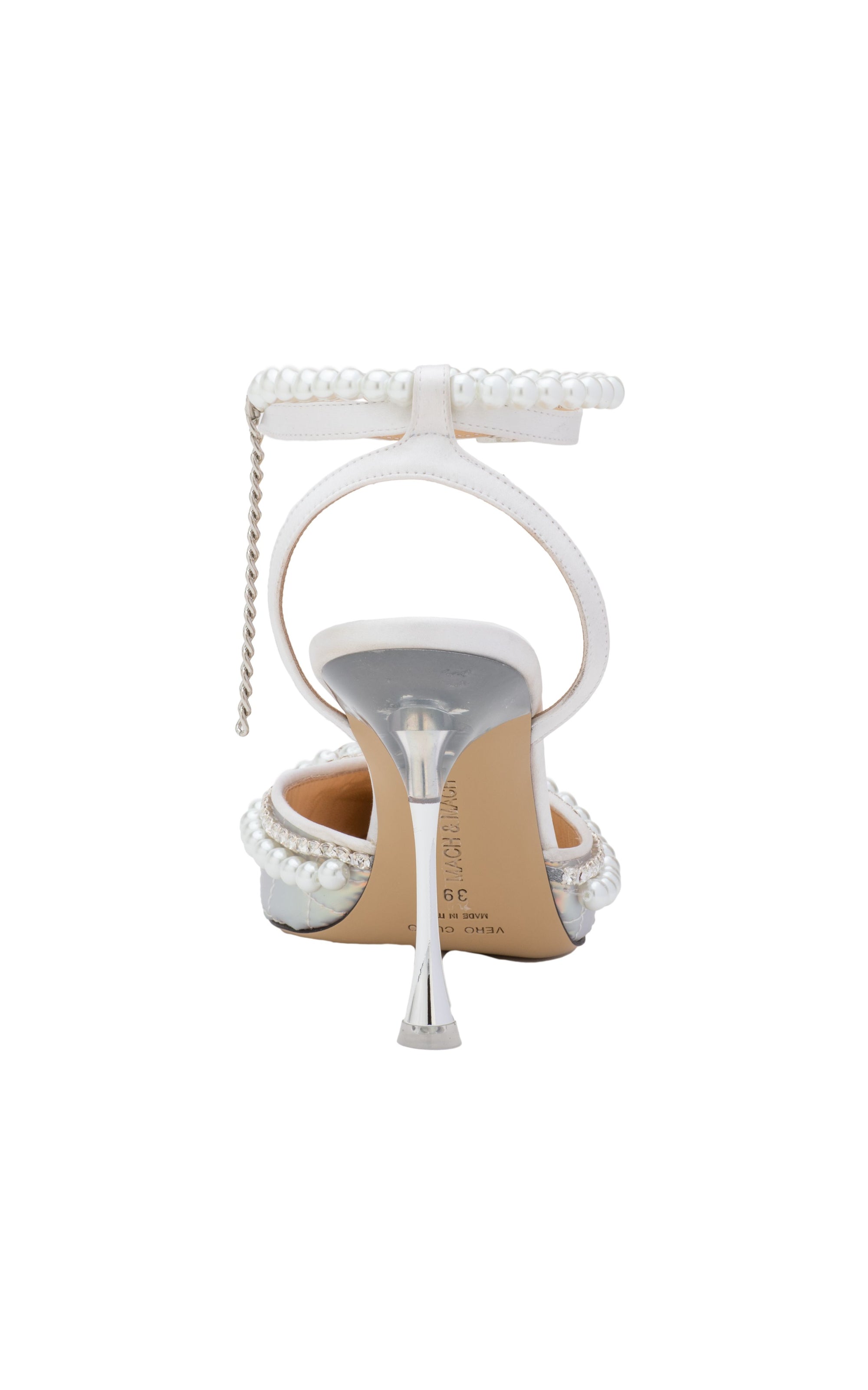 Elizabeth 100 metallic strappy pumps with pearls - Iridescent White