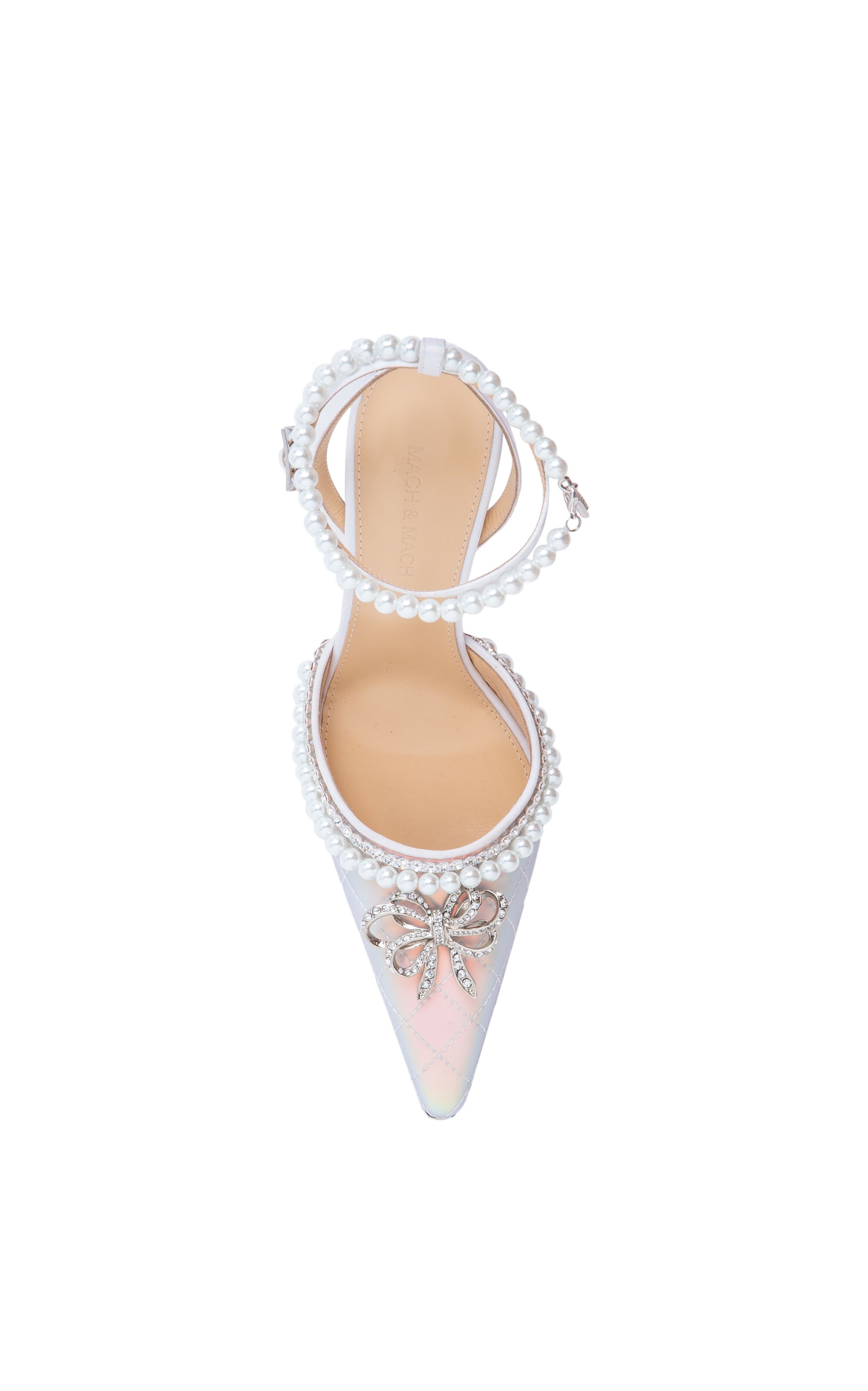 Elizabeth 100 metallic strappy pumps with pearls - Iridescent White
