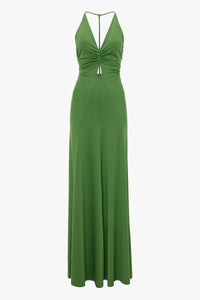 V-Neck Ruched Cami Gown - Algae