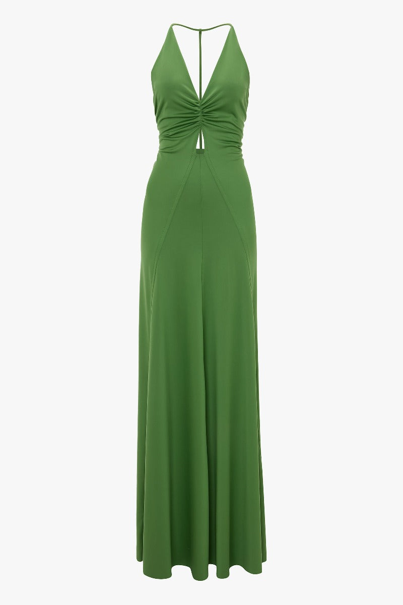 V-Neck Ruched Cami Gown - Algae