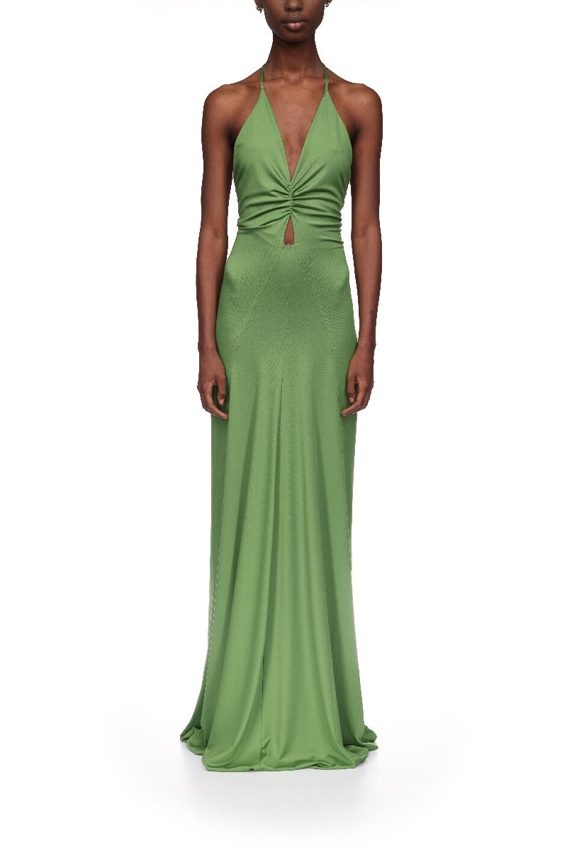 V-Neck Ruched Cami Gown - Algae