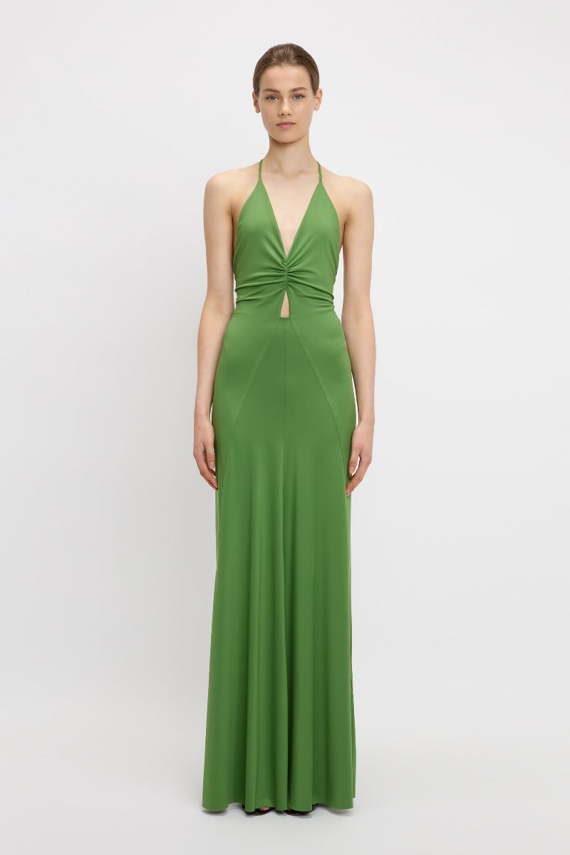 V-Neck Ruched Cami Gown - Algae