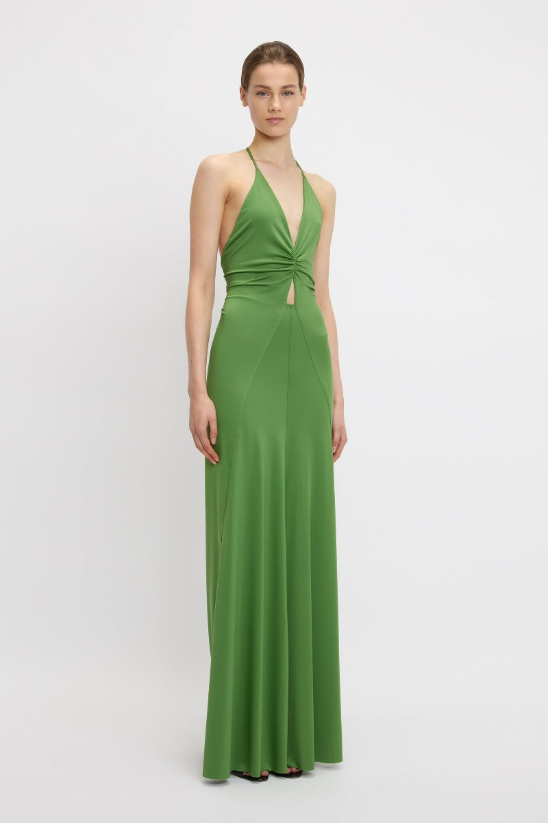 V-Neck Ruched Cami Gown - Algae