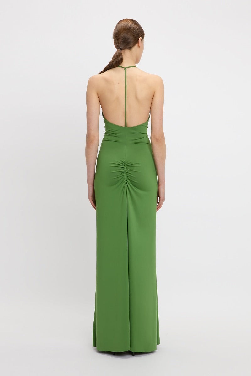 V-Neck Ruched Cami Gown - Algae