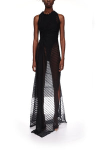 Sleeveless Gathered Detail Dress - Black