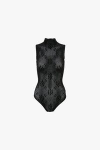Sleeveless High Neck Bodysuit - Black
