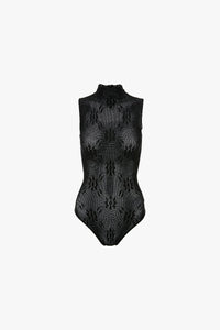 Sleeveless High Neck Bodysuit - Black