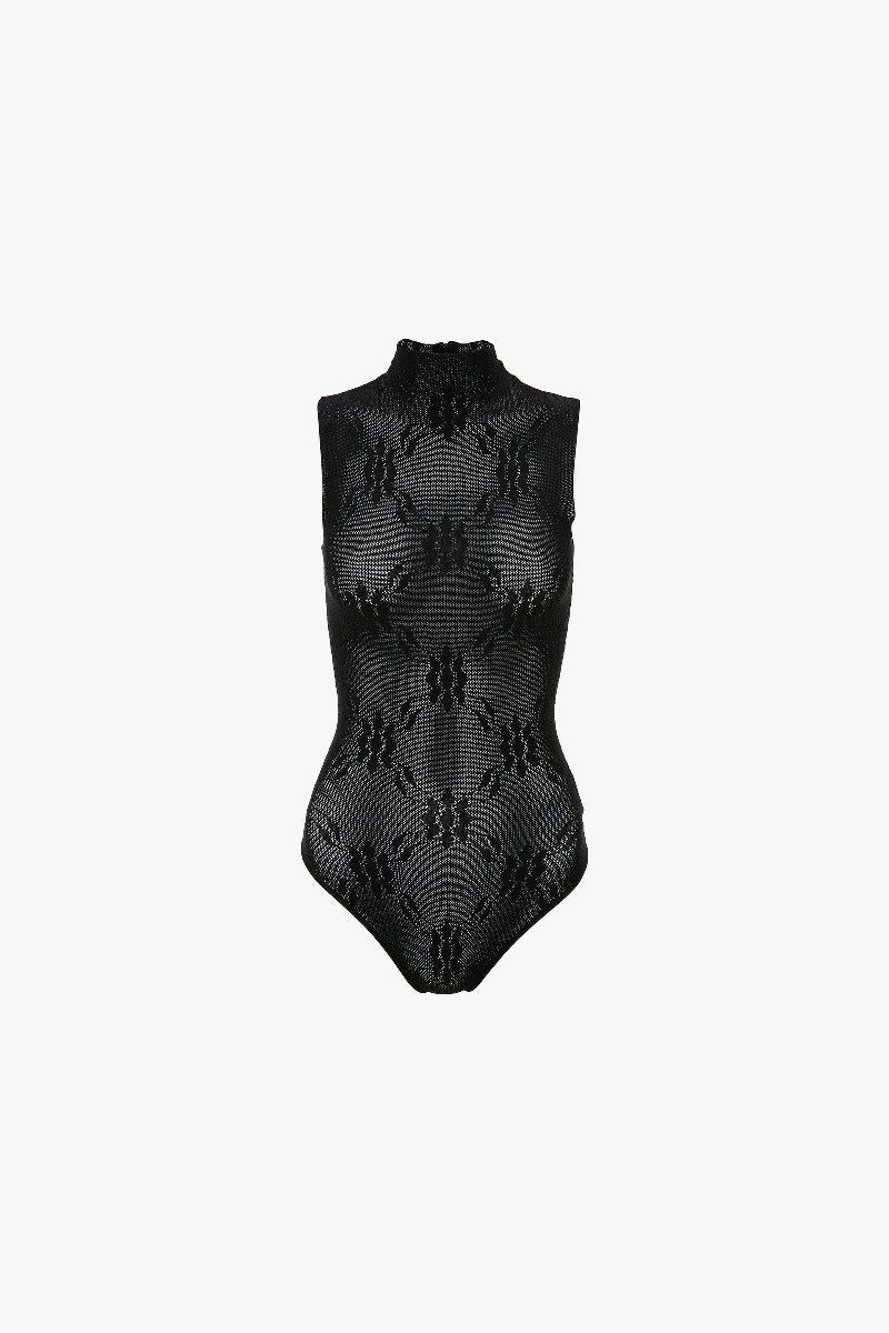 Sleeveless High Neck Bodysuit - Black