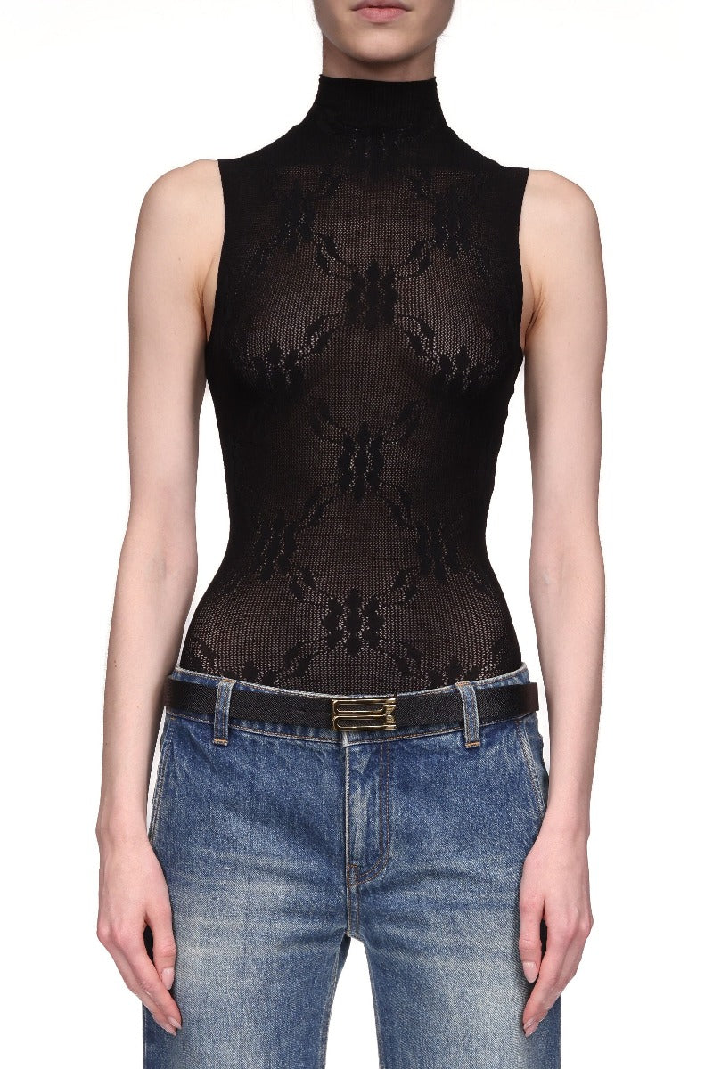 Sleeveless High Neck Bodysuit - Black