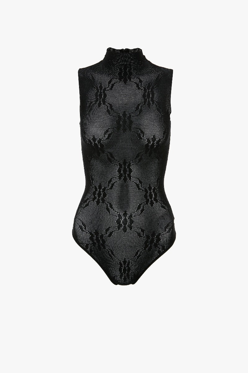 Sleeveless High Neck Bodysuit - Black