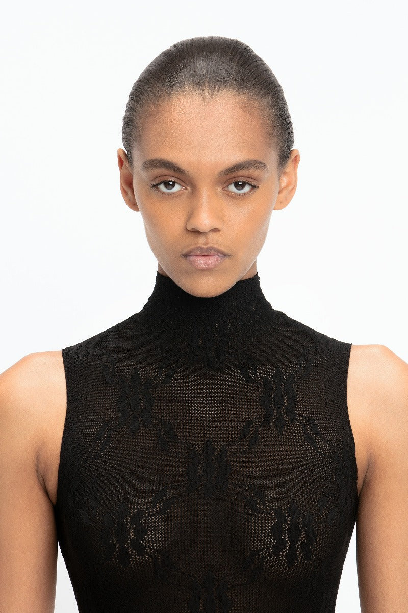 Sleeveless High Neck Bodysuit - Black