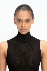 Sleeveless High Neck Bodysuit - Black