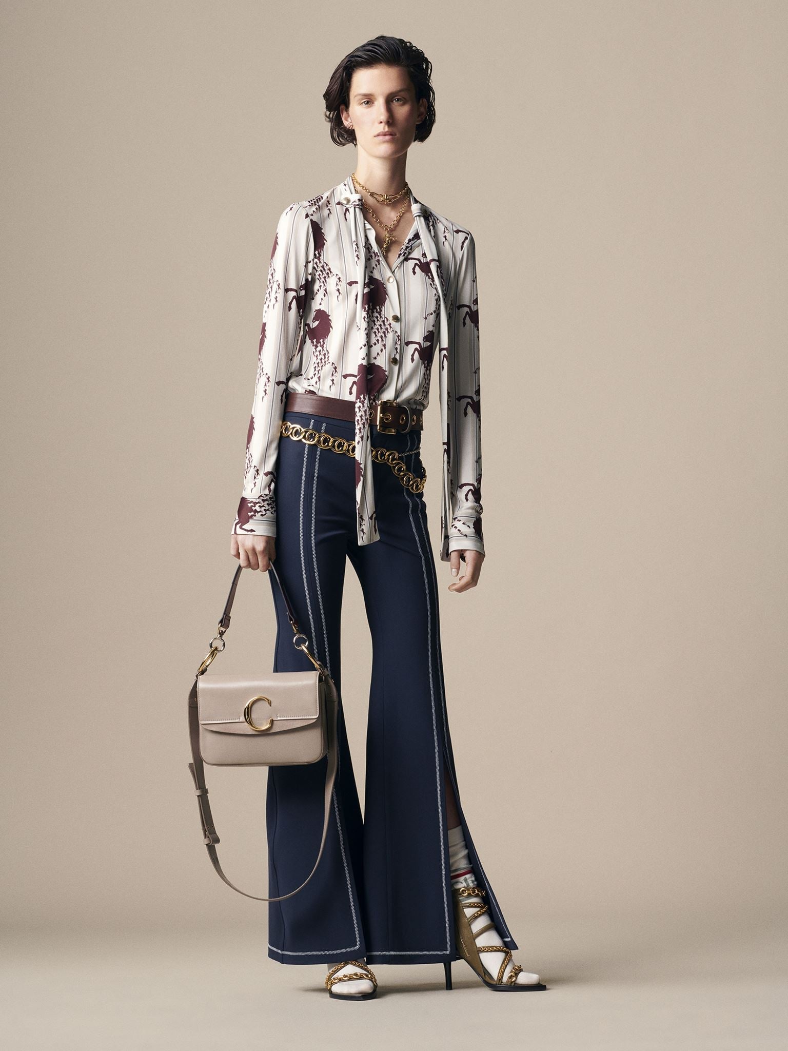 Blouse lavallière - White Brown