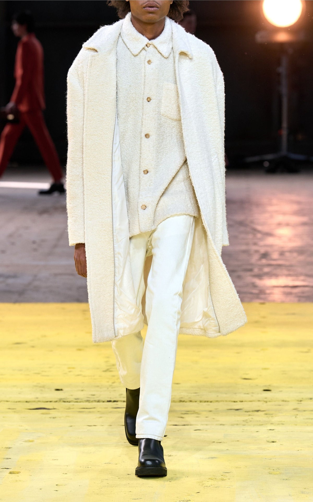 Paddington Overcoat en ivoire eco cachemire bouclette