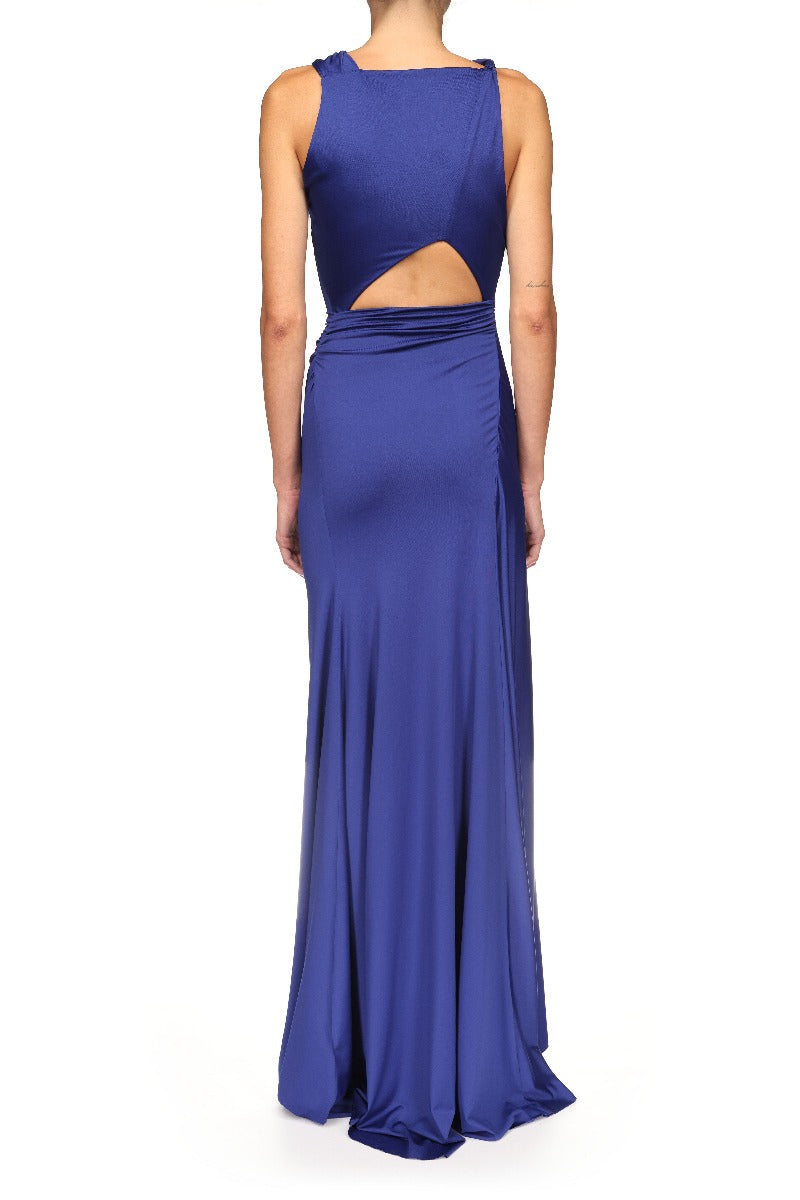 Sleeveless Draped Gown - Bright Indigo
