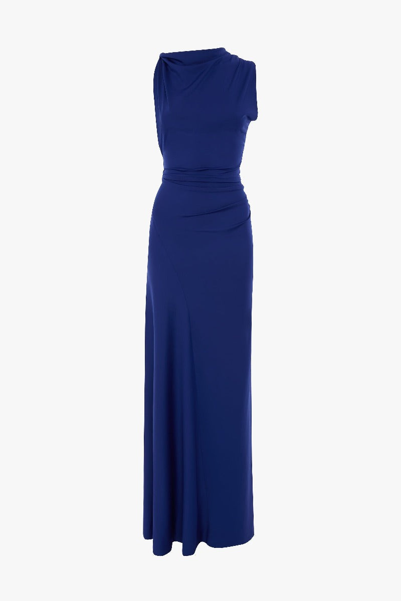 Sleeveless Draped Gown - Bright Indigo