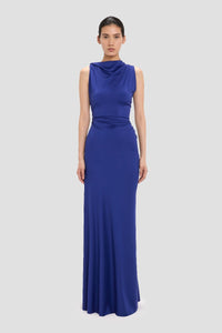 Sleeveless Draped Gown - Bright Indigo