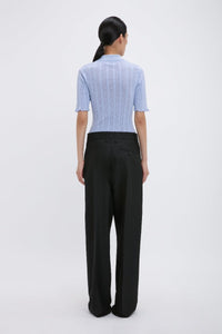 Frill Detail Polo Top - Cloud Blue