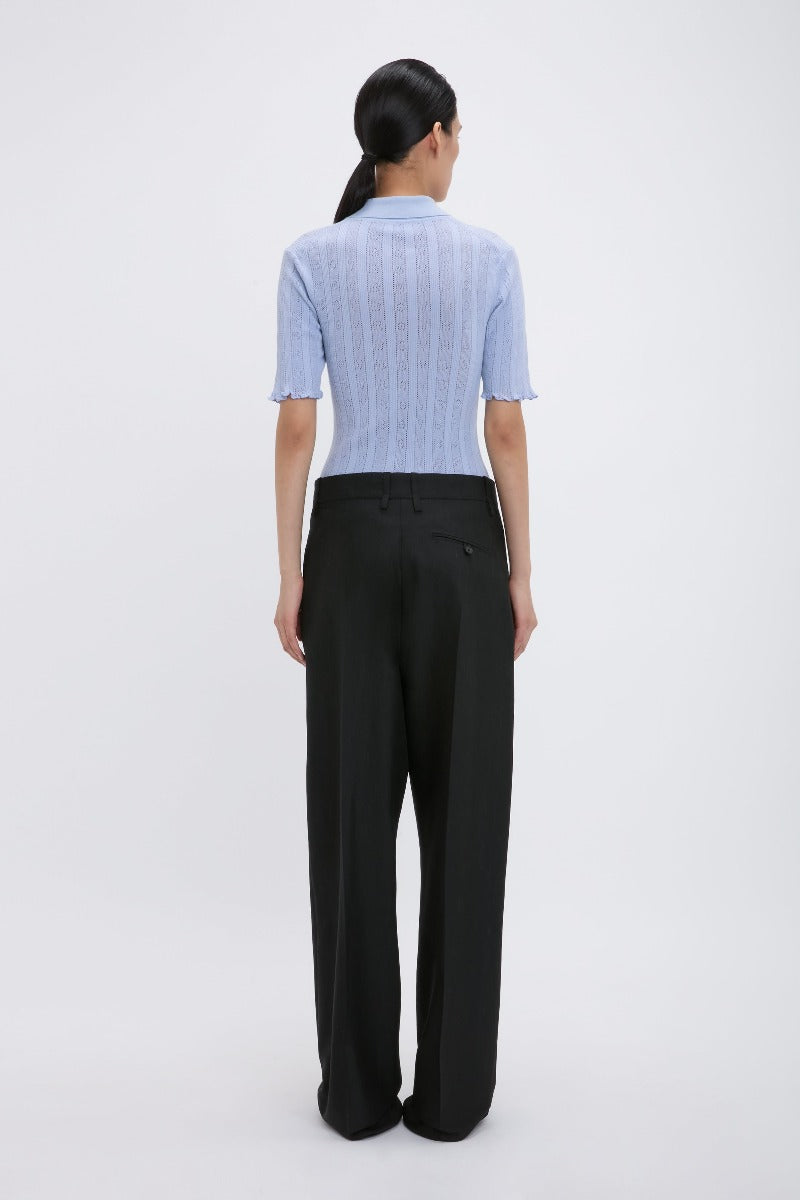 Frill Detail Polo Top - Cloud Blue