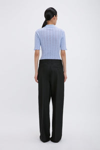 Frill Detail Polo Top - Cloud Blue
