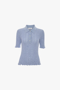 Frill Detail Polo Top - Cloud Blue