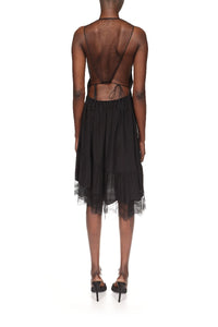 Gathered Lace Detail Dress - Black
