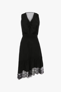 Gathered Lace Detail Dress - Black