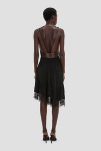 Gathered Lace Detail Dress - Black