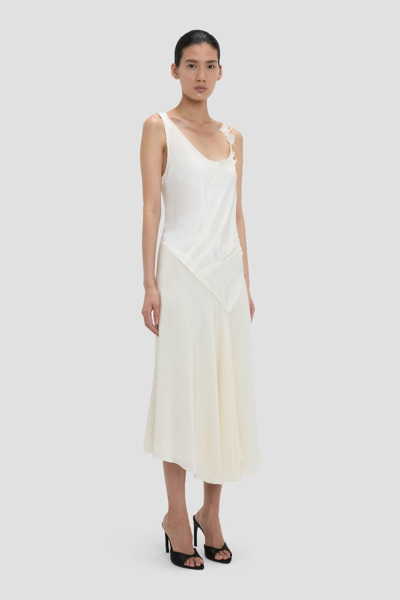 Asymmetric Lace Detail Dress - Ivory