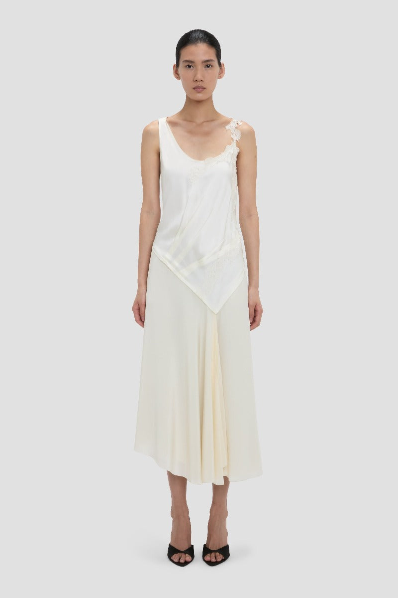Asymmetric Lace Detail Dress - Ivory